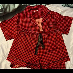 red & black plaid pajama set